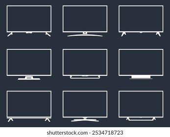 Ícones de TV definidos. Silhuetas modernas de TV inteligente.