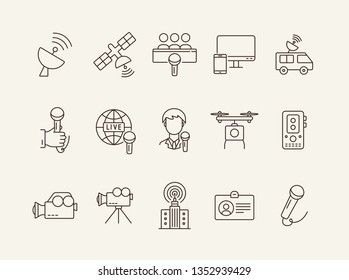 TV icons. Simple icons collection on white background. Satellite, live broadcast, voice recorder. Broadcasting concept. Vector illustration can be used for topics like television, media, news