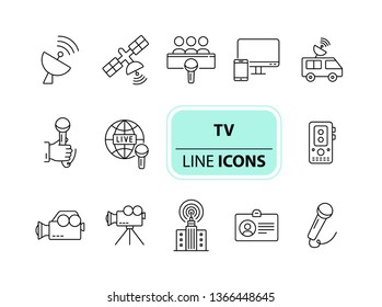 TV icons. Simple icons collection on white background. Satellite, live broadcast, voice recorder. Broadcasting concept. Vector illustration can be used for topics like television, media, news