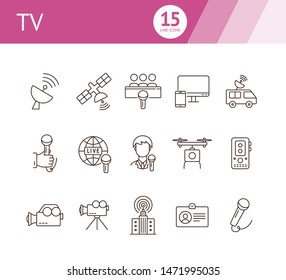 TV icons. Simple icons collection on white background. Satellite, live broadcast, voice recorder. Broadcasting concept. Vector illustration can be used for topics like television, media, news