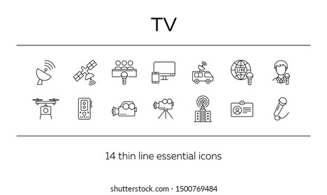 TV icons. Simple icons collection on white background. Satellite, live broadcast, voice recorder. Broadcasting concept. Vector illustration can be used for topics like television, media, news