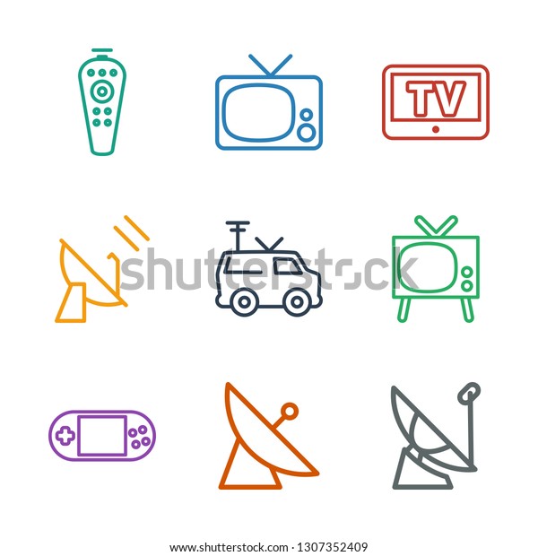 tv icons. Trendy 9 tv icons. Contain icons such
as satellite, portable console, TV, van, remote control. icon for
web and mobile.