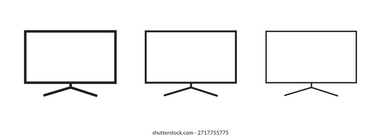 Conjunto de Vector de iconos de TV. Pantalla de la exhibición de la TV en el fondo blanco, símbolo televisivo para su diseño del Sitio web, logotipo, App, UI. Conjunto de iconos de interfaz de pantalla de monitor de TV digital