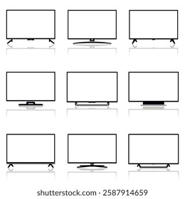 TV icons vector set. Isolated silhouettes television in flat style.