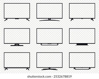 Conjunto de Vector de iconos de TV. Pantallas de TV aisladas sobre fondo transparente. Siluetas modernas de televisión inteligente.