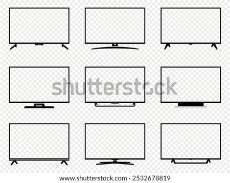 TV icons vector set. TV screens isolated on transparent background. Modern smart tv silhouettes.