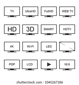 TV icons vector set. Television screens on a white background. isolated silhouettes in flat style. Modern symbols.