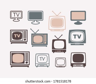 TV icons in vintage style. Set of vector illustrations