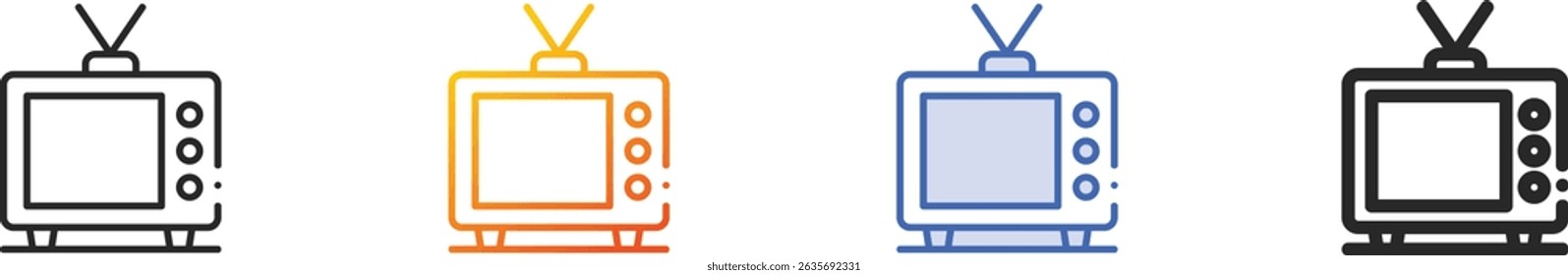 icono de tv. Diseño lineal delgado, degradado, trazo azul y estilo audaz aislado sobre fondo blanco