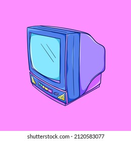 TV illustration. Retro television. Retro color TV set. 90s style vector. Retro technology. 1990s trendy illustration. Nostalgia for the 90s.