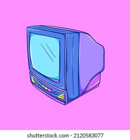 TV Illustration. Retro Television. Retro Color TV Set. 90s Style Vector. Retro Technology. 1990s Trendy Illustration. Nostalgia For The 90s.