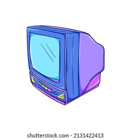 TV Illustration. Retro Television. Retro Color TV Set. 90s Style Vector. Retro Technology. 1990s Trendy Illustration. Nostalgia For The 90s.