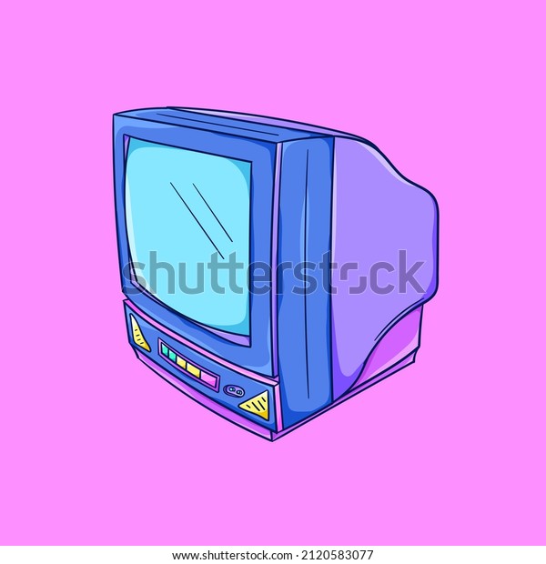 TV illustration. Retro television. Retro color\
TV set. 90s style vector. Retro technology. 1990s trendy\
illustration. Nostalgia for the\
90s.