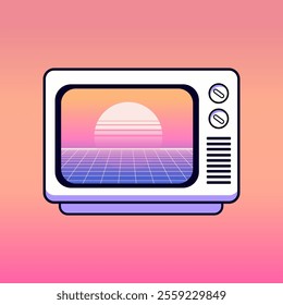 TV Illustration With Vaporwave Design Style And Gradient Background
