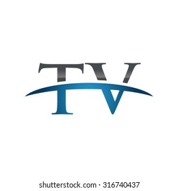 TV initial company blue swoosh logo