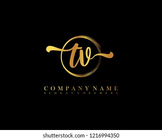 TV initial handwriting logo circle template vector