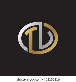 TV initial letters looping linked ellipse elegant logo golden silver black background