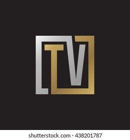 TV initial letters looping linked square elegant logo golden silver black background