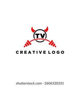 TV initial monogram for fitnes or gym logo with devil style design