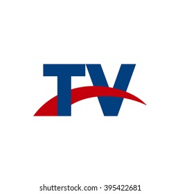 TV initial overlapping swoosh letter logo blue red