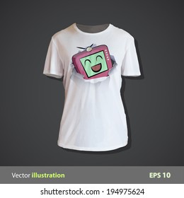 TV inside hole paper printed on shirt
