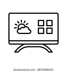 Tv interface icon. Technology and consumer electronics line symbol. Black and white.