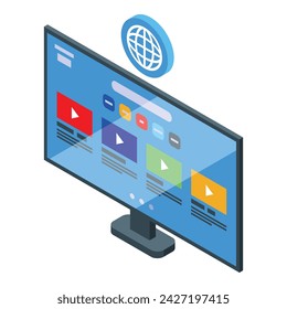 Tv internet icon isometric vector. Remote video. Smart console