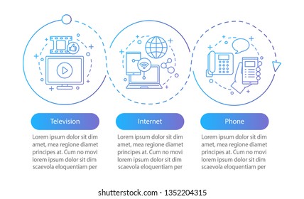 TV, Internet, Phone Bundle Vector Infographic Template. Communication Services Providers Tariff Plans. Data Visualization With Three Steps, Options. Process Timeline Chart. Workflow Layout With Icons