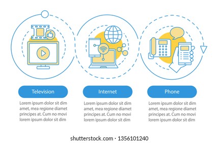 TV, Internet, Phone Bundle Vector Infographic Template. Communication Services Providers Tariff Plans. Data Visualization With Three Steps, Options. Process Timeline Chart. Workflow Layout With Icons