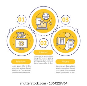 TV, Internet, Phone Bundle Vector Infographic Template. Communication Services Providers Tariff Plans. Data Visualization With Three Steps, Options. Process Timeline Chart. Workflow Layout With Icons