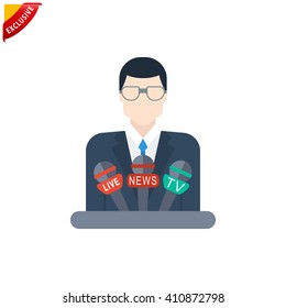 tv interview icon, vector journalist pictogram, isolated press sign