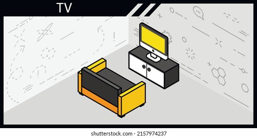 Icono de diseño isométrico de televisión. Ilustración web de vectores. 3.ª colorida concepción