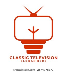 TV lamp vintage logo vector. Old TV or Television channel logo design template