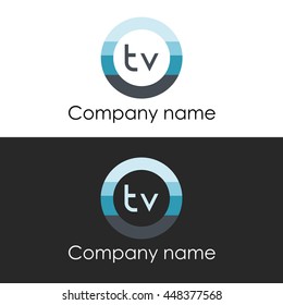 TV letter circle shape icon logo white blue