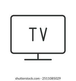 TV, diseño en línea. Televisión, pantalla, control remoto, transmisión, ícono de TV, pantalla de TV sobre Vector de fondo blanco. Icono de trazo editable de TV.