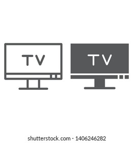 TV line and glyph icon, screen and display, television sign, vector graphics, a linear pattern on a white background, eps 10.