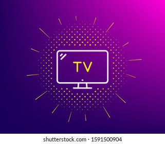 TV line icon. Halftone pattern. Television sign. Hotel service symbol. Gradient background. Tv line icon. Yellow halftone pattern. Vector
