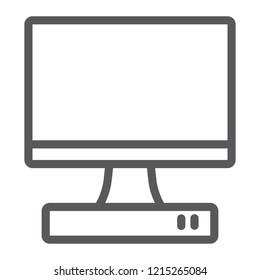TV line icon, monitor and media, television sign, vector graphics, a linear pattern on a white background, eps 10.
