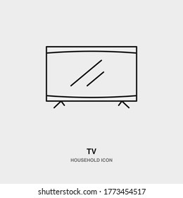 TV Line Icon on Isolated Background. Vector Illustration of Television. Outline Household Electrical Equipment.