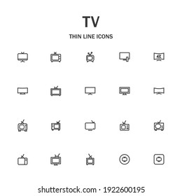 TV Line Icon Set. Collection Of Modern Signs For Web Design And Mobile App. Electronics Pictograms. Black Icon On White Background. Collection Of High-quality Outline Logo
