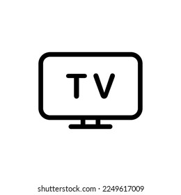 TV line icon. Television, media, films, cartoons, news, programs, leisure, smart TV, channels, remote control, screen, recreation. Information concept. Vector black line icon on a white background