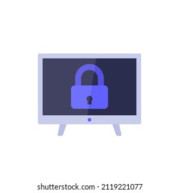 TV and lock icon, flat vector