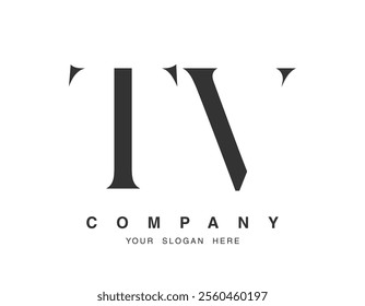 TV logo design. Initial letter t and v serif font style. Creative classic company name typography. Trendy logotype or identity. Vector illustration.