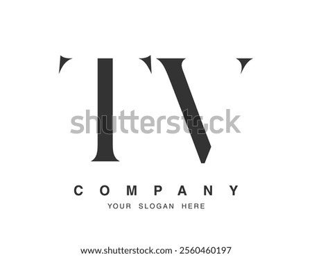 TV logo design. Initial letter t and v serif font style. Creative classic company name typography. Trendy logotype or identity. Vector illustration.