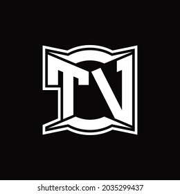 TV Logo monogram with abstract shape design template on black background