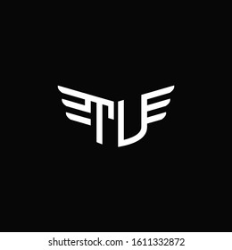 TV logo monogram emblem shape with wings style ribbon design template