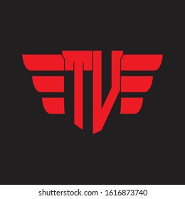 TV Logo monogram with emblem and wings element design template on red colors