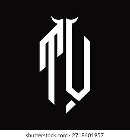 TV Logo monograma con forma de cuerno aislado Plantilla de diseño en blanco y negro sobre fondo negro