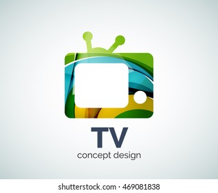 TV logo template, abstract elegant glossy business icon