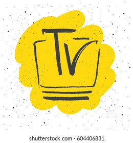 Tv logo template. Hand drawn vector illustration, design, greeting card, logo.